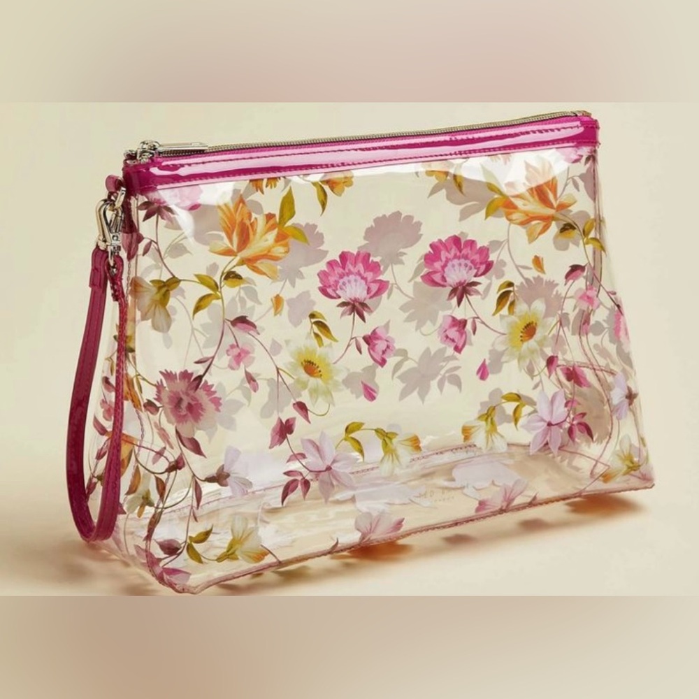 Ted Baker Floral Transparent Cosmetic Bag with Pink Trim NWT